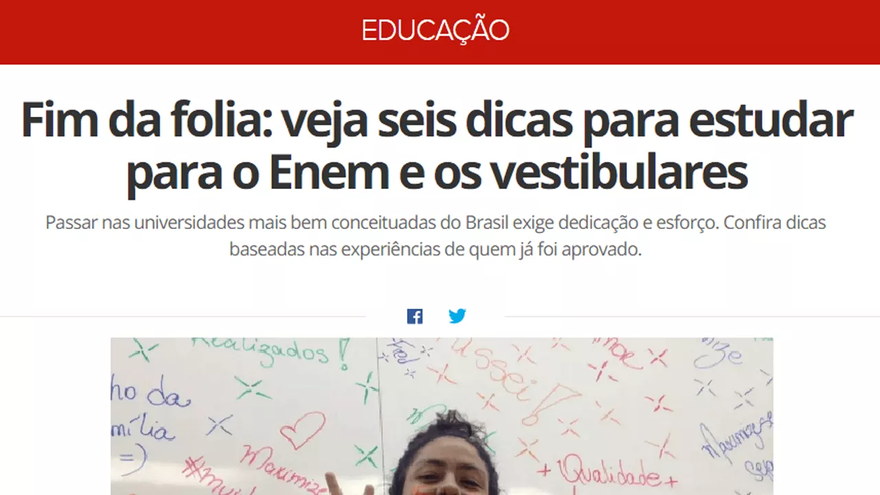 Matéria do G1 com seis dicas para estudar para o Enem e outros vestibulares depois do carnaval