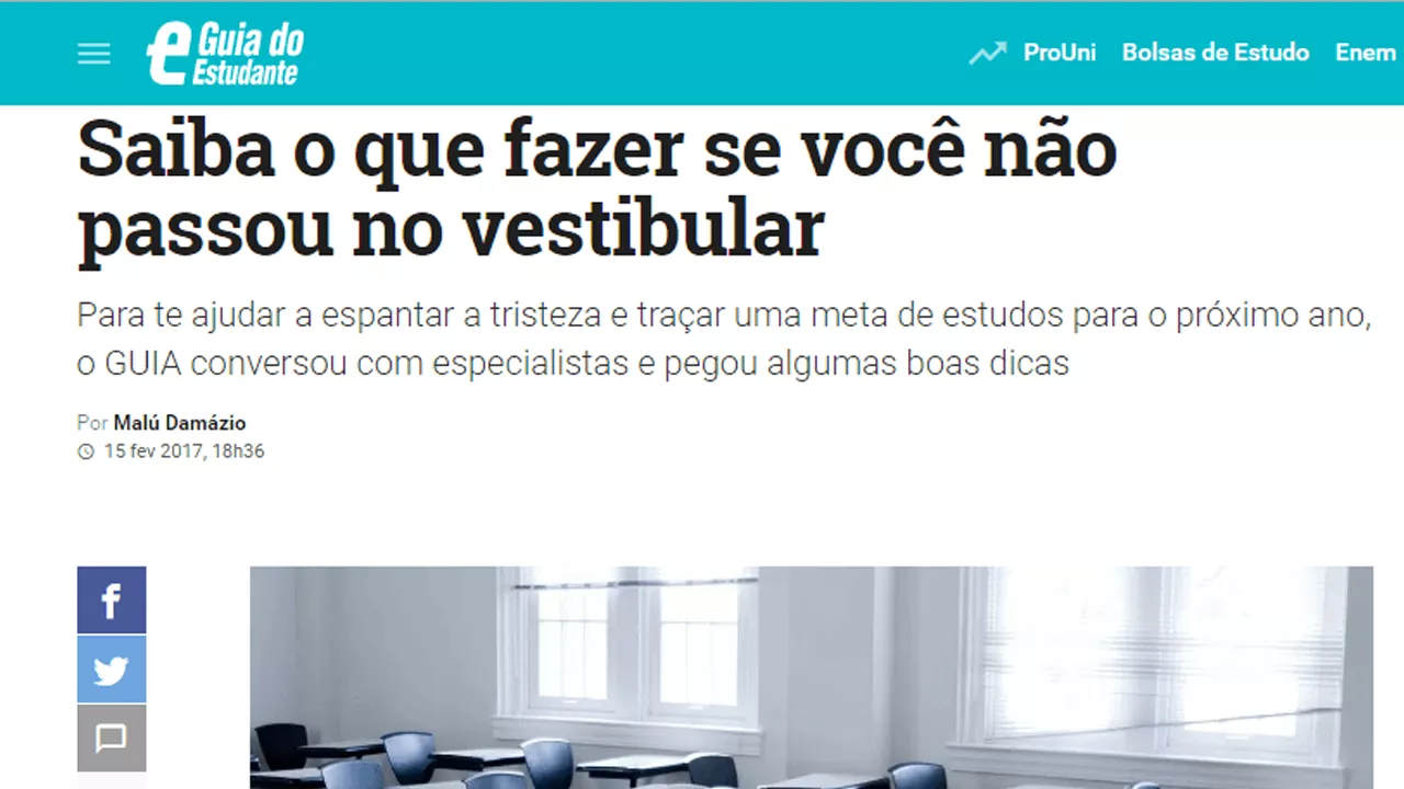 Matéria do Guia do Estudante sobre o que fazer caso você não tenha sido aprovado no vestibular